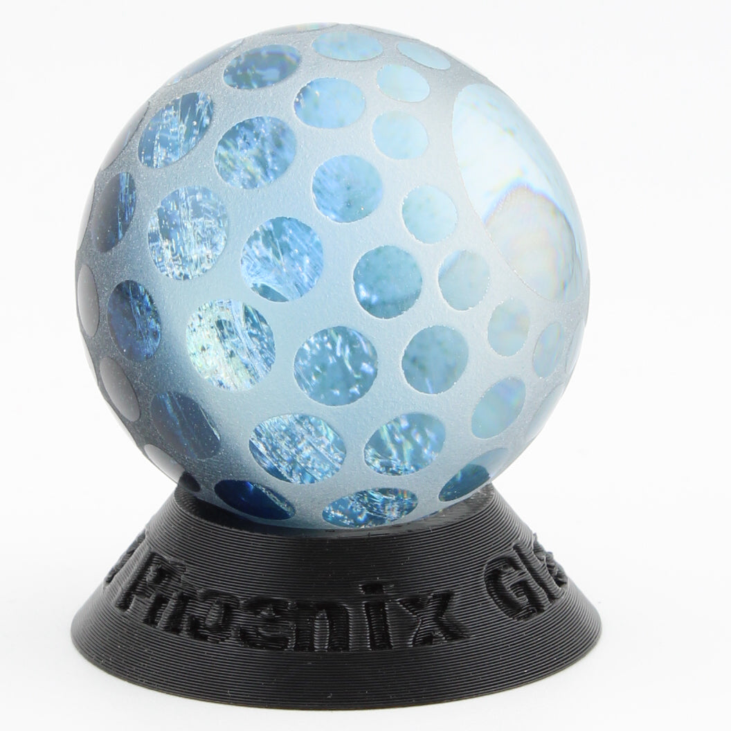 #7 Sandcarved Dichroic Glass Marble with lots of small round viewing windows