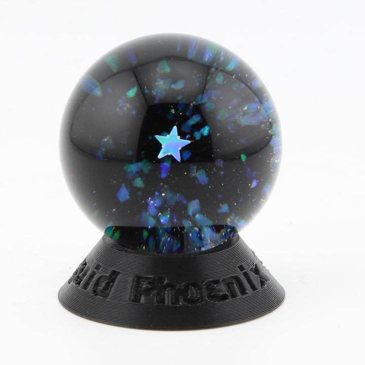 #17 Space Glass Marble with Star Opal, Crushed Opal Galaxy and Crescent Moon Exterior