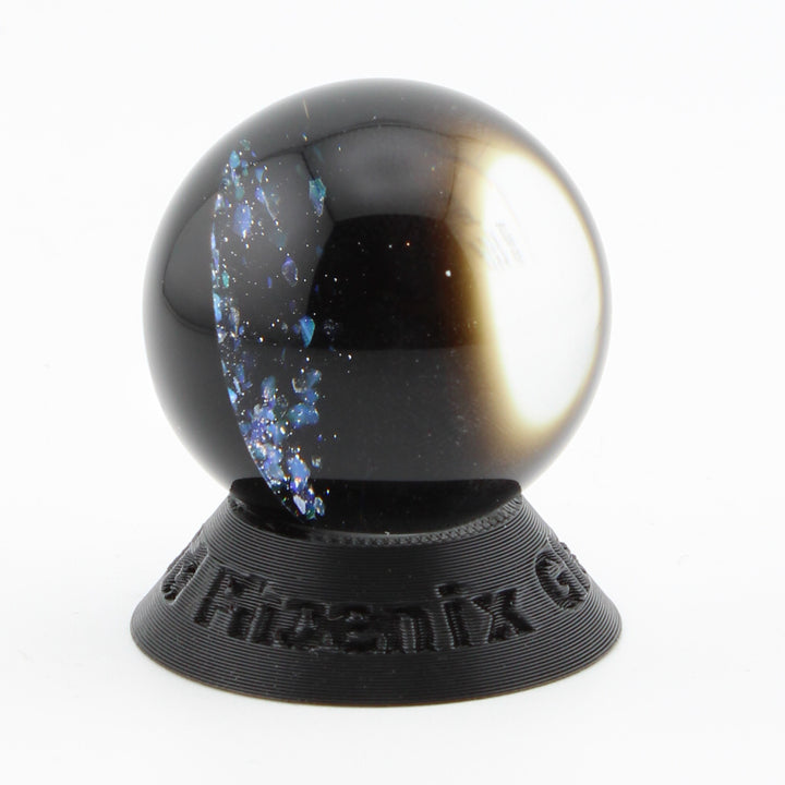 #18 Space Glass Marble with Crushed Opal Galaxy and Crescent Moon Exterior