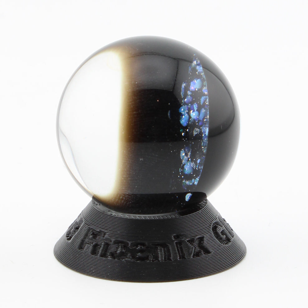 #18 Space Glass Marble with Crushed Opal Galaxy and Crescent Moon Exterior