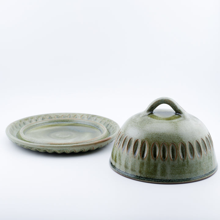 Carved Butter Dish, Green