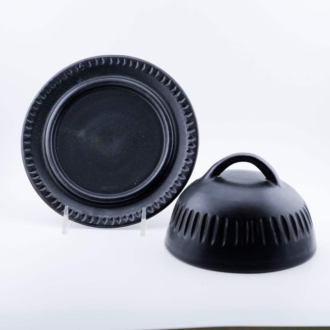 Carved Butter Dish, Black