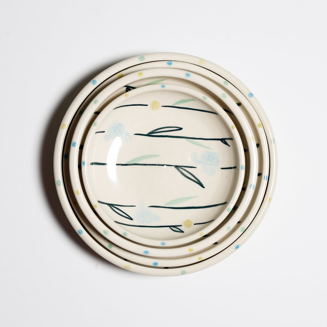 Blue Line Flower Plate Set