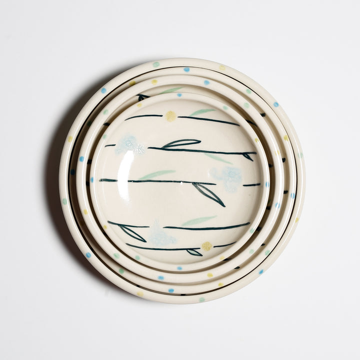 Blue Line Flower Plate Set