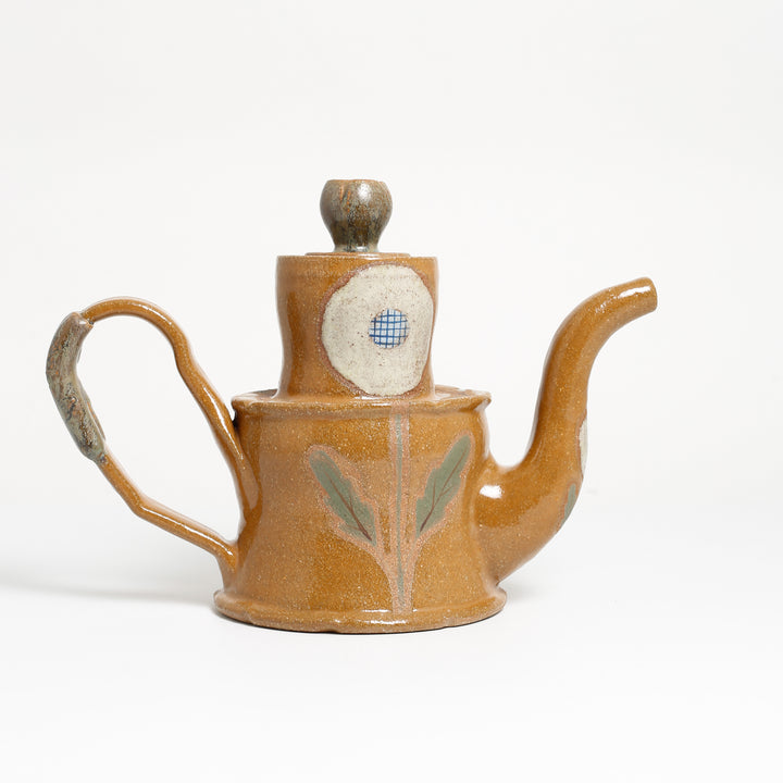 Altered White Flower Amber Teapot