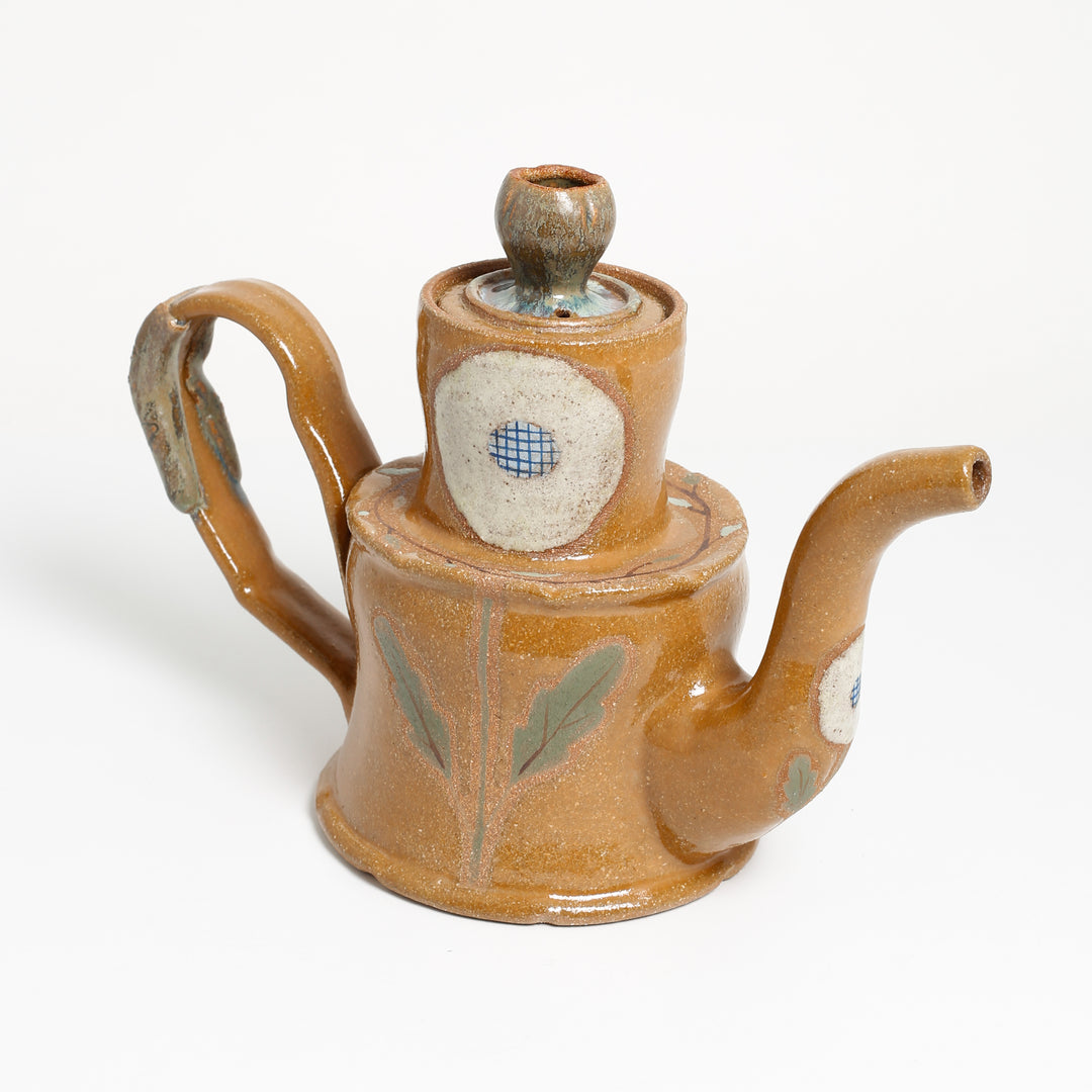 Altered White Flower Amber Teapot
