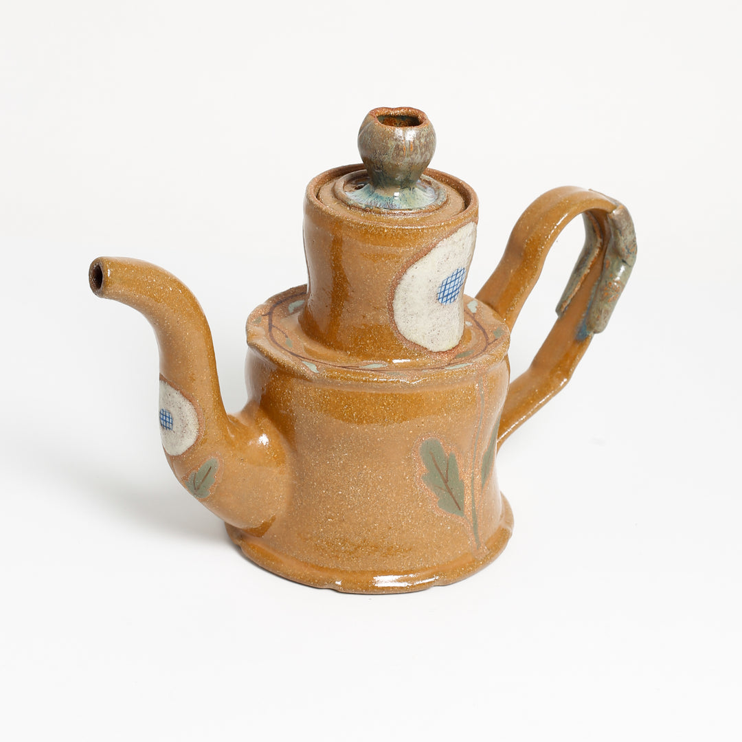 Altered White Flower Amber Teapot