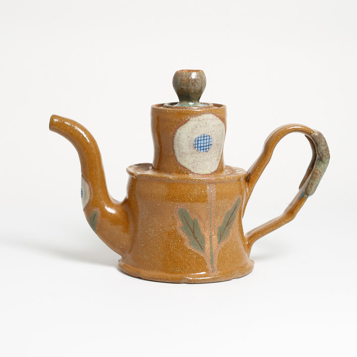 Altered White Flower Amber Teapot