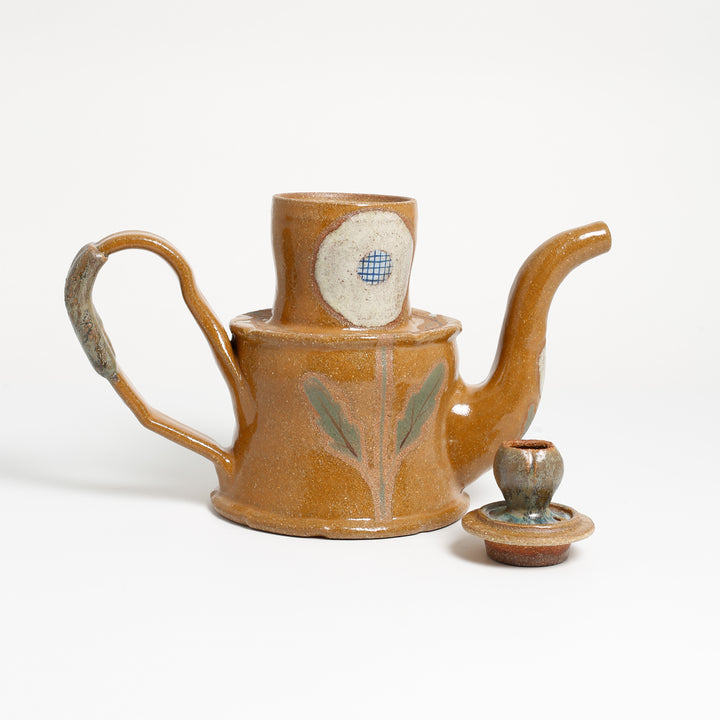 Altered White Flower Amber Teapot