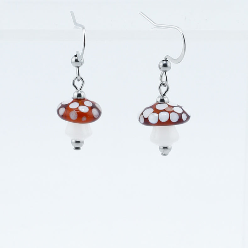 Earrings, Small Spotted Mushroom