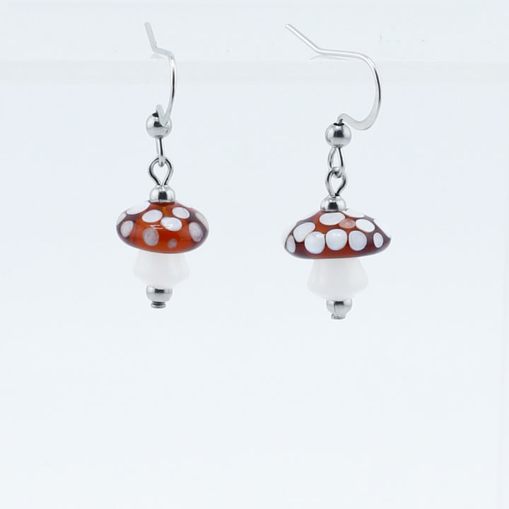 Earrings, Small Spotted Mushroom