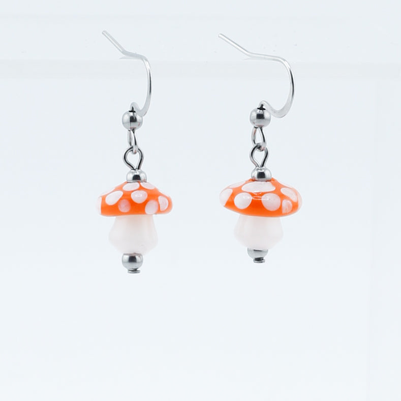 Earrings, Small Spotted Mushroom