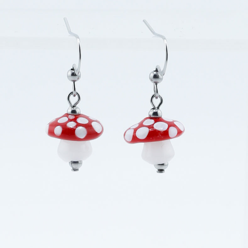 Earrings, Small Spotted Mushroom