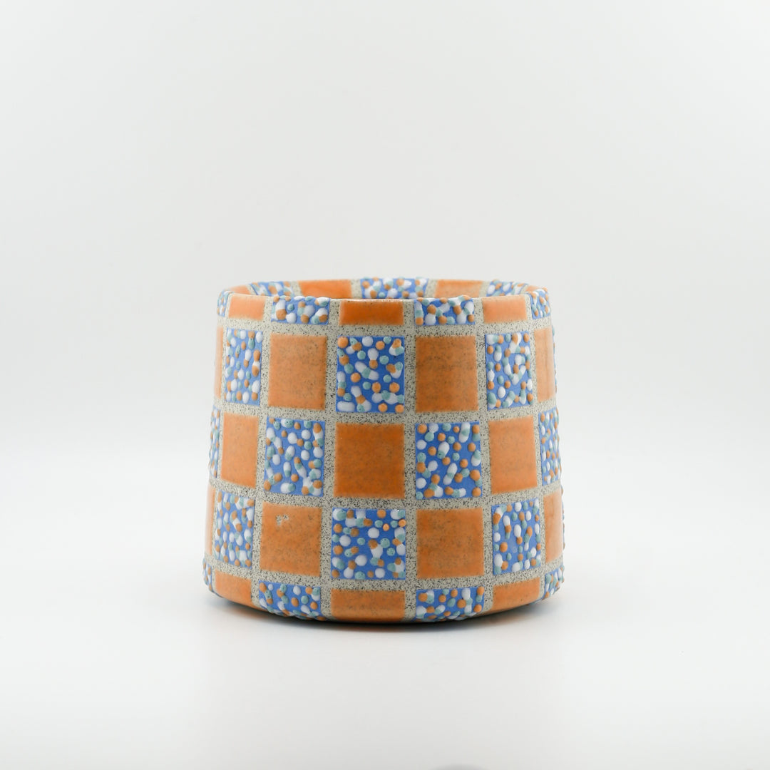 Mug, Grid, Blue Dot and Orange Glaze