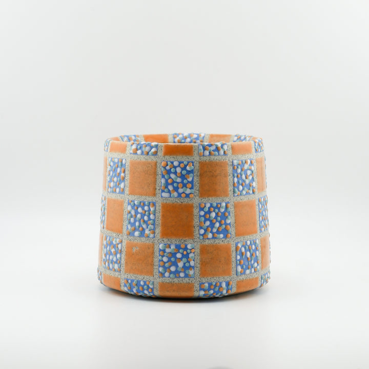 Mug, Grid, Blue Dot and Orange Glaze