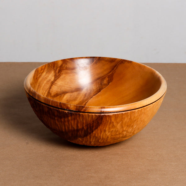 Birch Bowl, Carved Exterior, Burnt Ring, 8"