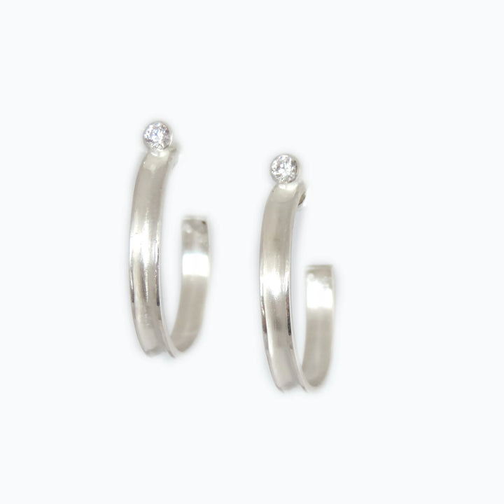 Narrow Concave Hoop CZ, Earring