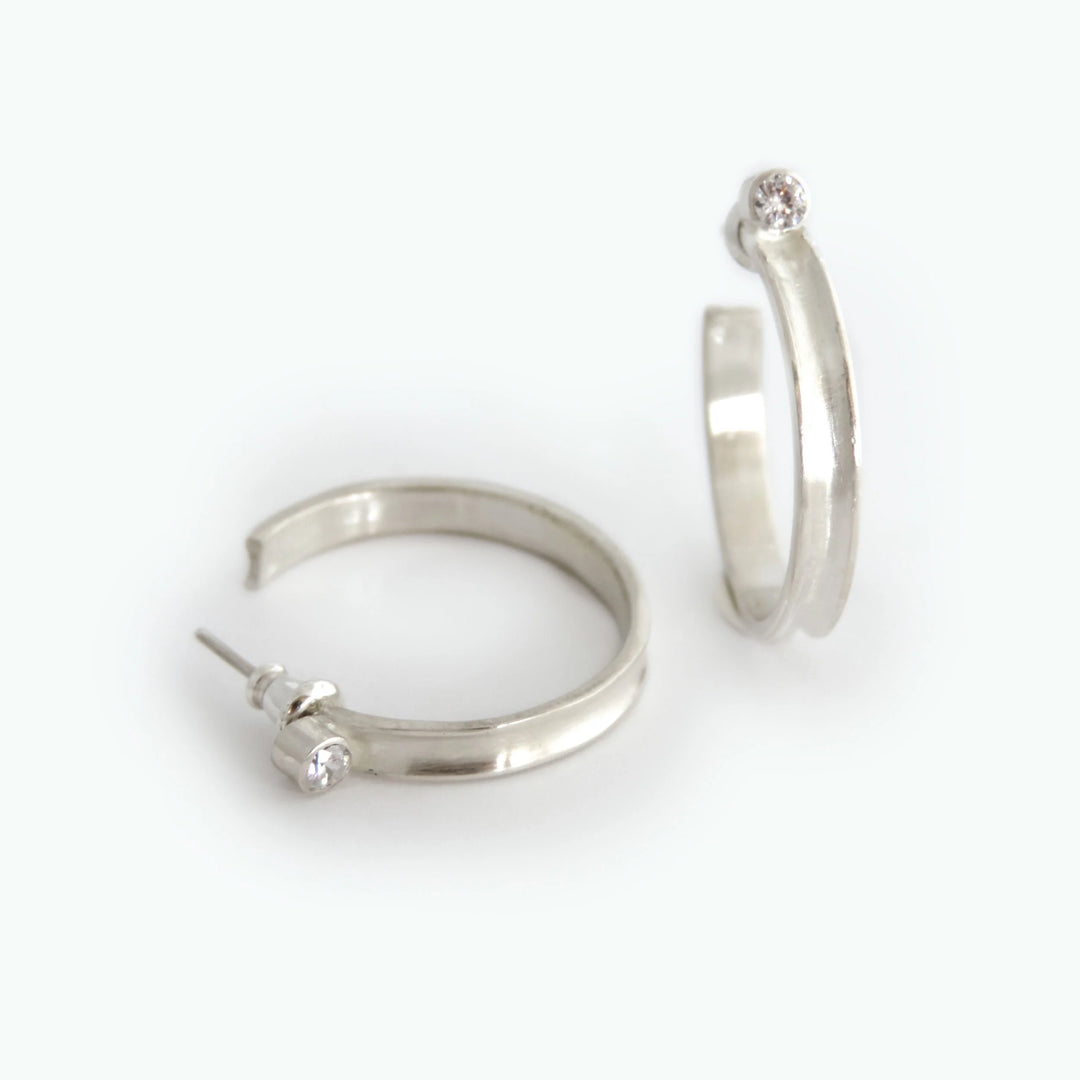 Narrow Concave Hoop CZ, Earring