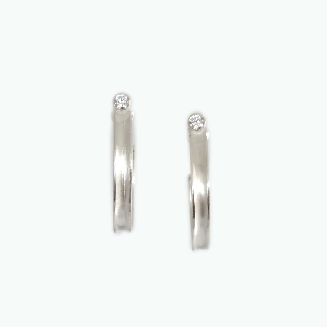 Narrow Concave Hoop CZ, Earring