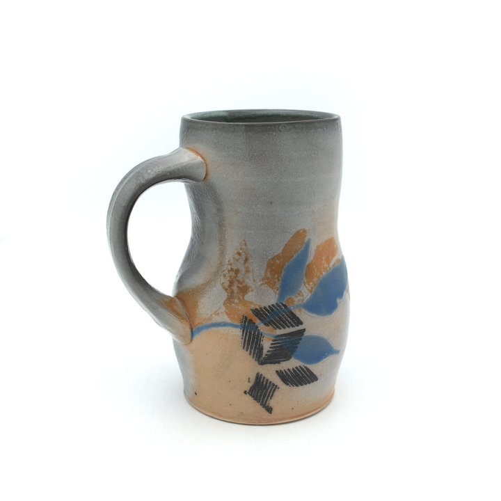 Bellied Soda Fired Mug (blue leaves)